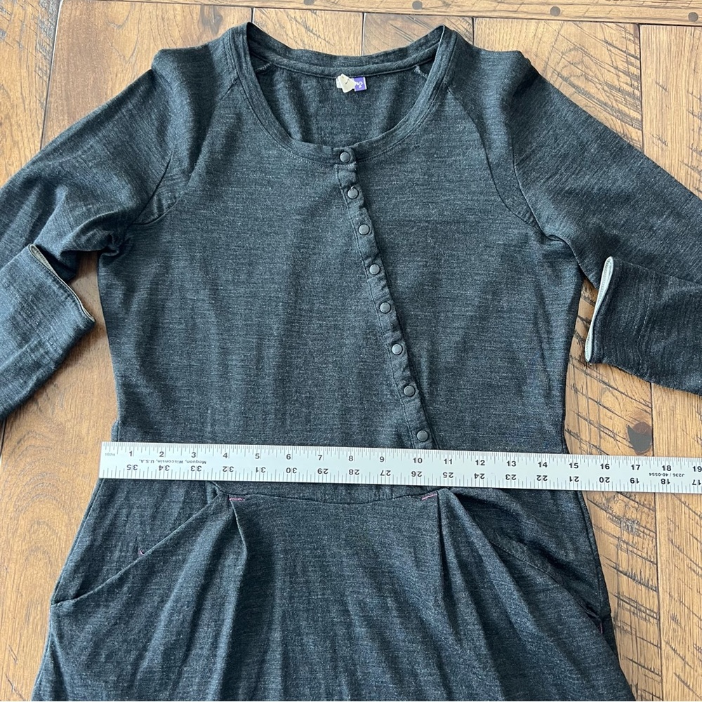 ibex Dress Women’s S 100% Merino Wool Assymetrical Snaps Pockets Dark Gray Black - Picture 13 of 16